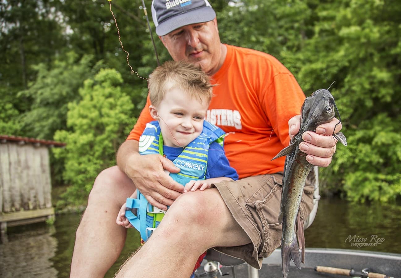 a father and son go fishing